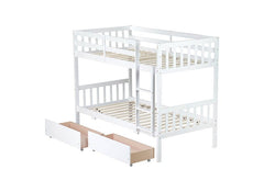 Bellemave® Twin Size Rubber Wood Bunk Bed with 2 Drawers, Ladder and Safety Guardrail(Convertible ) - Bellemave