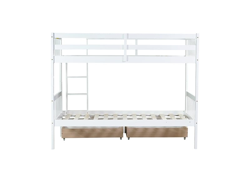 Bellemave® Twin Size Rubber Wood Bunk Bed with 2 Drawers, Ladder and Safety Guardrail(Convertible ) - Bellemave