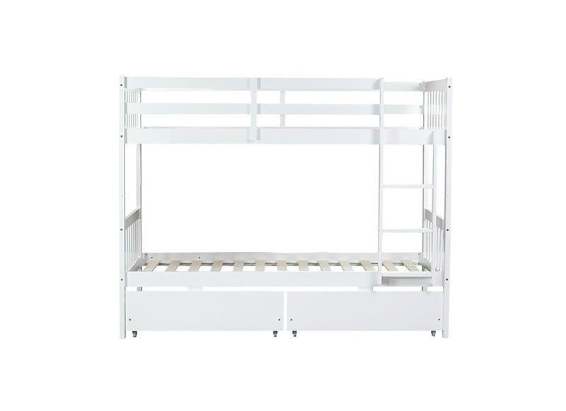 Bellemave® Twin Size Rubber Wood Bunk Bed with 2 Drawers, Ladder and Safety Guardrail(Convertible ) - Bellemave