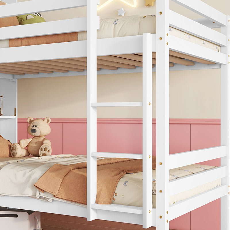 Bellemave® Twin Size Rubber Wood Bunk Bed with Shelves Headboard, Safety Guardrails and Ladder(Convertible) - Bellemave