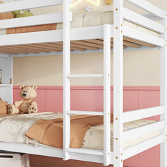 Bellemave® Twin Size Rubber Wood Bunk Bed with Shelves Headboard, Safety Guardrails and Ladder(Convertible) - Bellemave