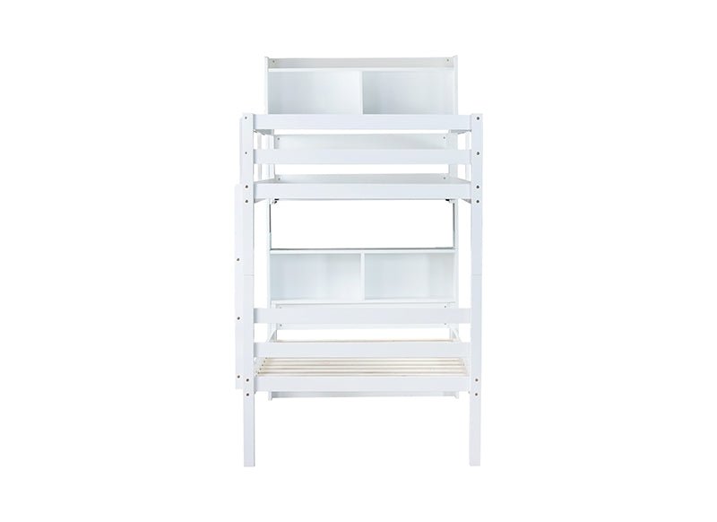 Bellemave® Twin Size Rubber Wood Bunk Bed with Shelves Headboard, Safety Guardrails and Ladder(Convertible) - Bellemave