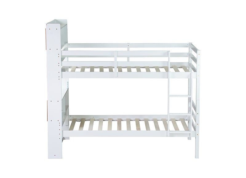 Bellemave® Twin Size Rubber Wood Bunk Bed with Shelves Headboard, Safety Guardrails and Ladder(Convertible) - Bellemave