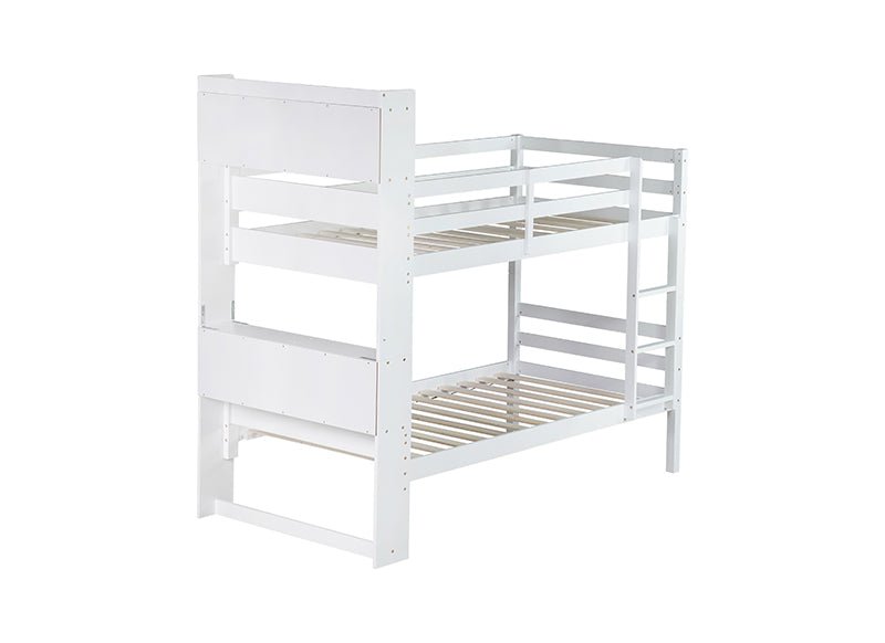 Bellemave® Twin Size Rubber Wood Bunk Bed with Shelves Headboard, Safety Guardrails and Ladder(Convertible) - Bellemave