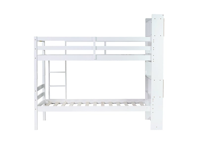Bellemave® Twin Size Rubber Wood Bunk Bed with Shelves Headboard, Safety Guardrails and Ladder(Convertible) - Bellemave