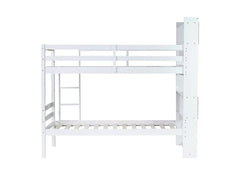Bellemave® Twin Size Rubber Wood Bunk Bed with Shelves Headboard, Safety Guardrails and Ladder(Convertible) - Bellemave
