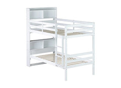 Bellemave® Twin Size Rubber Wood Bunk Bed with Shelves Headboard, Safety Guardrails and Ladder(Convertible) - Bellemave