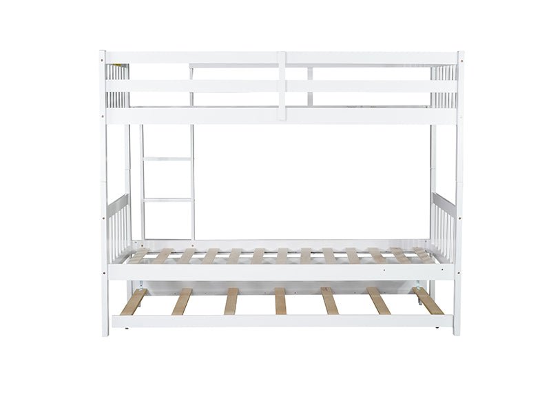 Bellemave® Twin Size Rubber Wood Bunk Bed with Trundle Bed, Convertible into 2 Twin Size Beds - Bellemave