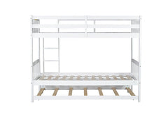 Bellemave® Twin Size Rubber Wood Bunk Bed with Trundle Bed, Convertible into 2 Twin Size Beds - Bellemave