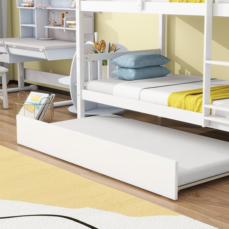 Bellemave® Twin Size Rubber Wood Bunk Bed with Trundle Bed, Convertible into 2 Twin Size Beds - Bellemave