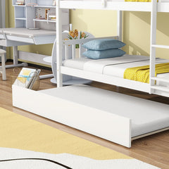 Bellemave® Twin Size Rubber Wood Bunk Bed with Trundle Bed, Convertible into 2 Twin Size Beds - Bellemave