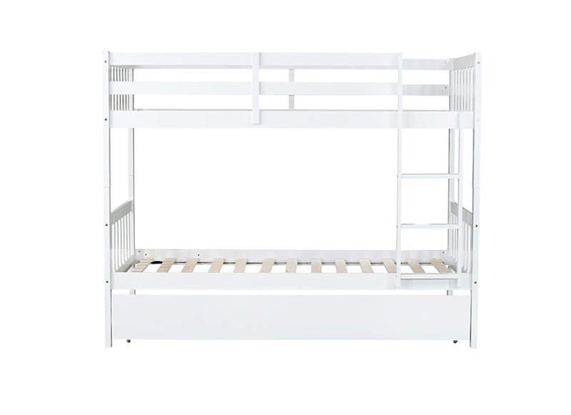 Bellemave® Twin Size Rubber Wood Bunk Bed with Trundle Bed, Convertible into 2 Twin Size Beds - Bellemave