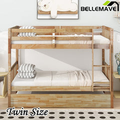 Bellemave® Twin Size Rubber Wood Bunk Bed with Trundle Bed, Convertible into 2 Twin Size Beds - Bellemave