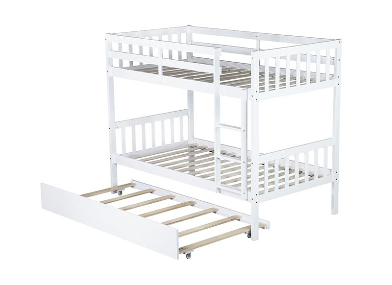 Bellemave® Twin Size Rubber Wood Bunk Bed with Trundle Bed, Convertible into 2 Twin Size Beds - Bellemave