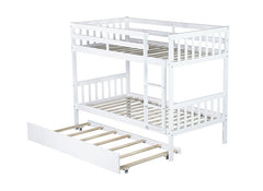 Bellemave® Twin Size Rubber Wood Bunk Bed with Trundle Bed, Convertible into 2 Twin Size Beds - Bellemave
