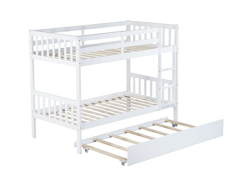 Bellemave® Twin Size Rubber Wood Bunk Bed with Trundle Bed, Convertible into 2 Twin Size Beds - Bellemave
