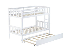 Bellemave® Twin Size Rubber Wood Bunk Bed with Trundle Bed, Convertible into 2 Twin Size Beds - Bellemave