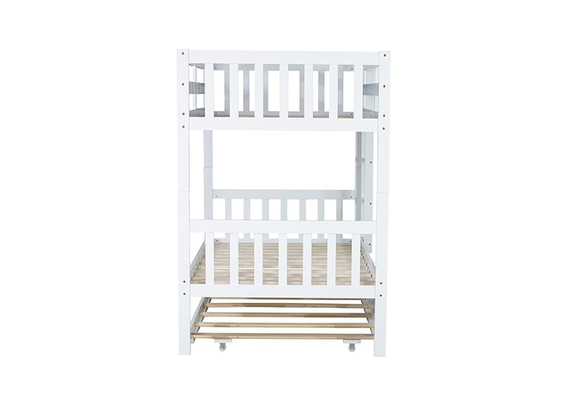 Bellemave® Twin Size Rubber Wood Bunk Bed with Trundle Bed, Convertible into 2 Twin Size Beds - Bellemave