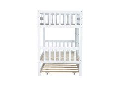Bellemave® Twin Size Rubber Wood Bunk Bed with Trundle Bed, Convertible into 2 Twin Size Beds - Bellemave