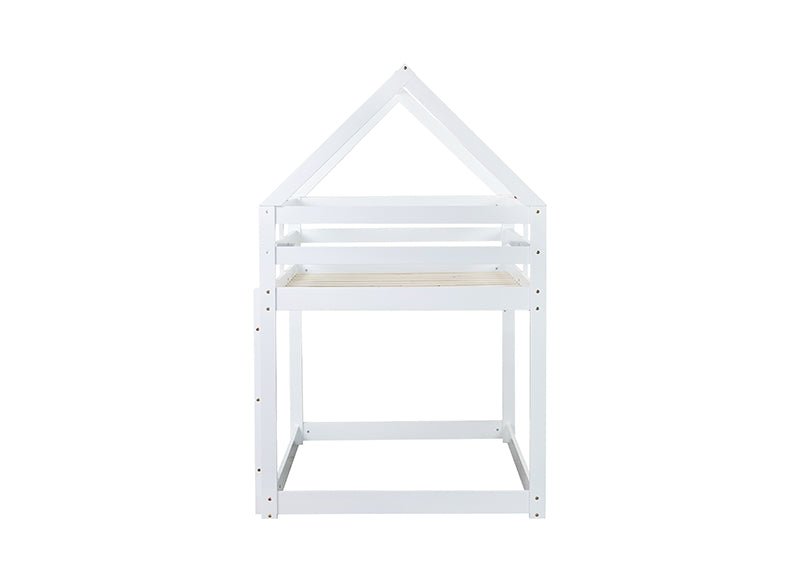 Bellemave® Twin Size Rubber Wood Floor House Bunk Bed with ladder,Guardrails - Bellemave
