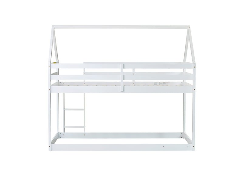 Bellemave® Twin Size Rubber Wood Floor House Bunk Bed with ladder,Guardrails - Bellemave