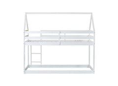 Bellemave® Twin Size Rubber Wood Floor House Bunk Bed with ladder,Guardrails - Bellemave