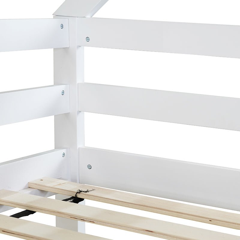 Bellemave® Twin Size Rubber Wood Floor House Bunk Bed with ladder,Guardrails - Bellemave