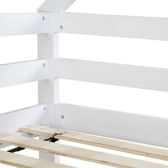 Bellemave® Twin Size Rubber Wood Floor House Bunk Bed with ladder,Guardrails - Bellemave