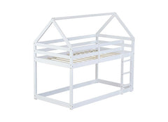 Bellemave® Twin Size Rubber Wood Floor House Bunk Bed with ladder,Guardrails - Bellemave