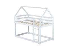 Bellemave® Twin Size Rubber Wood Floor House Bunk Bed with ladder,Guardrails - Bellemave