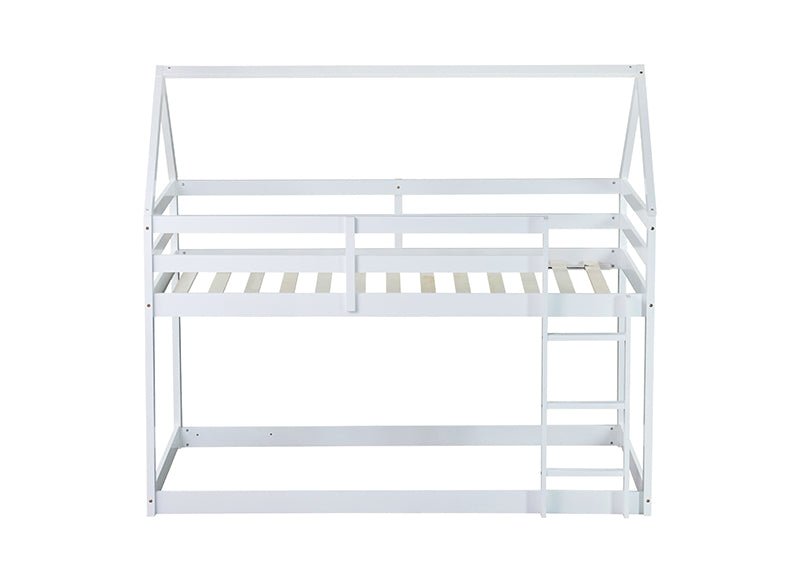 Bellemave® Twin Size Rubber Wood Floor House Bunk Bed with ladder,Guardrails - Bellemave