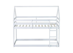 Bellemave® Twin Size Rubber Wood Floor House Bunk Bed with ladder,Guardrails - Bellemave