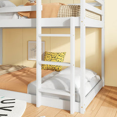 Bellemave® Twin Size Rubber Wood Floor House Bunk Bed with ladder,Guardrails - Bellemave