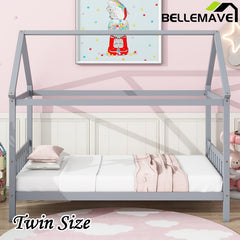 Bellemave® Twin Size Rubber Wood House Bed with Headboard and Footboard - Bellemave