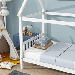 Bellemave® Twin Size Rubber Wood House Bed with Headboard and Footboard - Bellemave