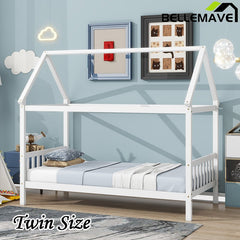 Bellemave® Twin Size Rubber Wood House Bed with Headboard and Footboard - Bellemave