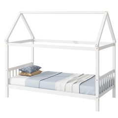 Bellemave® Twin Size Rubber Wood House Bed with Headboard and Footboard - Bellemave