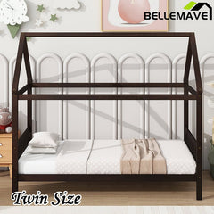 Bellemave® Twin Size Rubber Wood House Bed with Headboard and Footboard - Bellemave