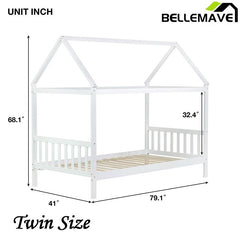 Bellemave® Twin Size Rubber Wood House Bed with Headboard and Footboard - Bellemave