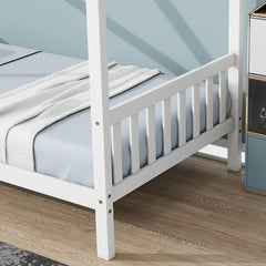 Bellemave® Twin Size Rubber Wood House Bed with Headboard and Footboard - Bellemave