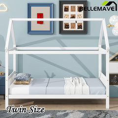 Bellemave® Twin Size Rubber Wood House Bed with Headboard and Footboard - Bellemave