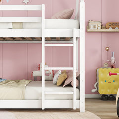 Bellemave® Twin Size Rubber Wood House Floor Bunk Bed with Headboards, Footboards and Guardrails, Ladder - Bellemave
