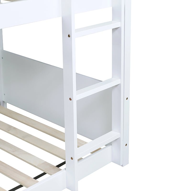 Bellemave® Twin Size Rubber Wood House Floor Bunk Bed with Headboards, Footboards and Guardrails, Ladder - Bellemave