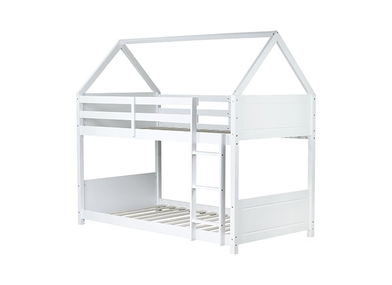 Bellemave® Twin Size Rubber Wood House Floor Bunk Bed with Headboards, Footboards and Guardrails, Ladder - Bellemave