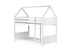 Bellemave® Twin Size Rubber Wood House Floor Bunk Bed with Headboards, Footboards and Guardrails, Ladder - Bellemave