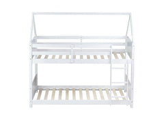 Bellemave® Twin Size Rubber Wood House Floor Bunk Bed with Headboards, Footboards and Guardrails, Ladder - Bellemave