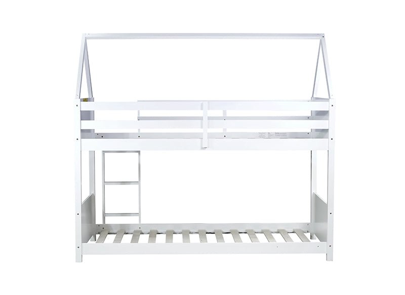 Bellemave® Twin Size Rubber Wood House Floor Bunk Bed with Headboards, Footboards and Guardrails, Ladder - Bellemave