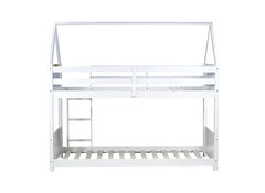 Bellemave® Twin Size Rubber Wood House Floor Bunk Bed with Headboards, Footboards and Guardrails, Ladder - Bellemave