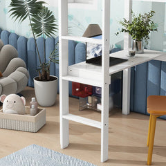 Bellemave® Twin Size Rubber Wood Loft Bed with Safety Guardrail, Built - in Desk, Ladder - Bellemave