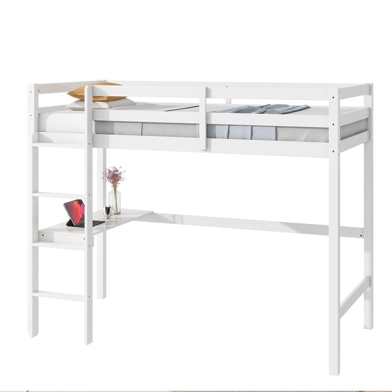 Bellemave® Twin Size Rubber Wood Loft Bed with Safety Guardrail, Built - in Desk, Ladder - Bellemave
